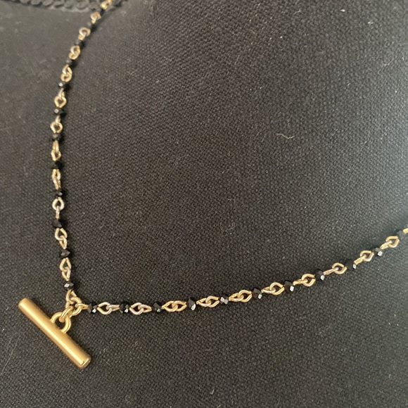 🍀Lucky Brand🍀 Yellow Gold Chain & Black Beaded Bar Necklace - Picture 4 of 8